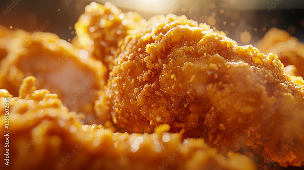 A sizzling hot piece of crispy fried chicken with gravy A sizzling hot piece of crispy fried chicken with gravy