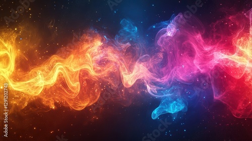 A colorful, glowing line of fire in the sky. The colors are orange, blue, and purple