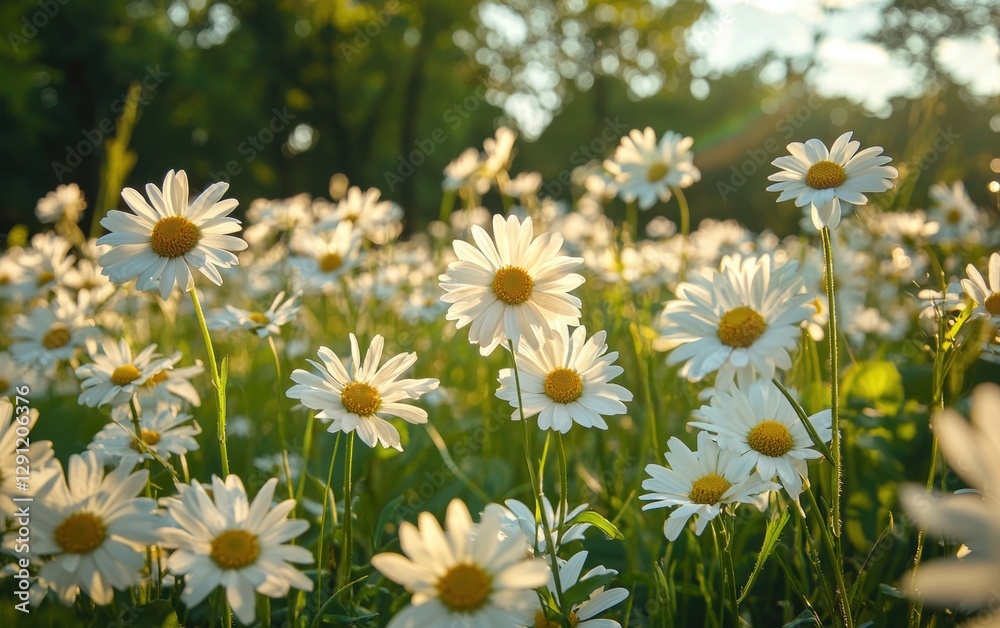 Obraz premium Idyllic field of daisies swaying gently in a spring breeze