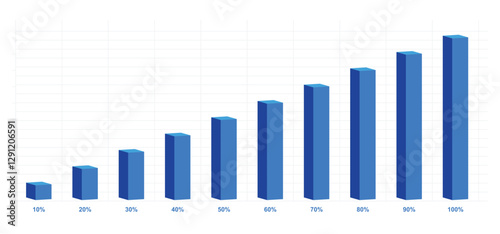 Blue slim chart bars template, 10%-100% number text. chart bars template. Business graph and diagram. flowchart infographic. presentation and chart
