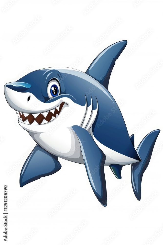 Fototapeta premium Playful cartoon shark character underwater scene digital art vibrant colors whimsical style