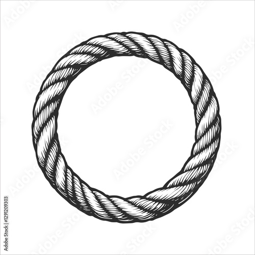 Rope circle frame retro icon. Black symbol vector illustration isolated on white background.