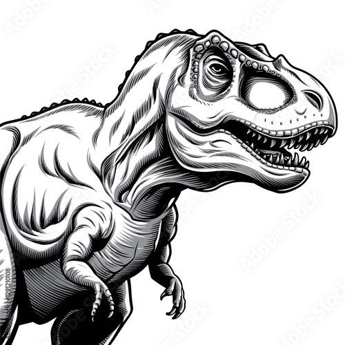 Monochrome T-Rex Illustration – Vintage Dinosaur Artwork