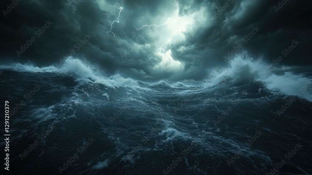 Fototapeta premium Dark Stormy Sea with Dramatic Clouds and Bright Light