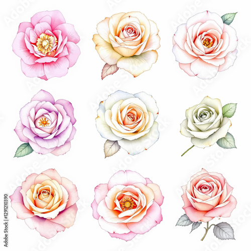 Roses Ephemera Clipart, Roses Fussy Cut, Printable Watercolor clipart, Watercolor Floral clipart	