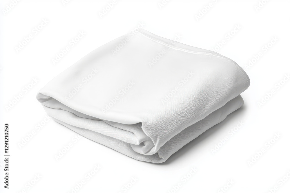 Folded plain white t-shirt with round neck for casual wear on white background Folded plain white t-shirt with round neck for casual wear on white background