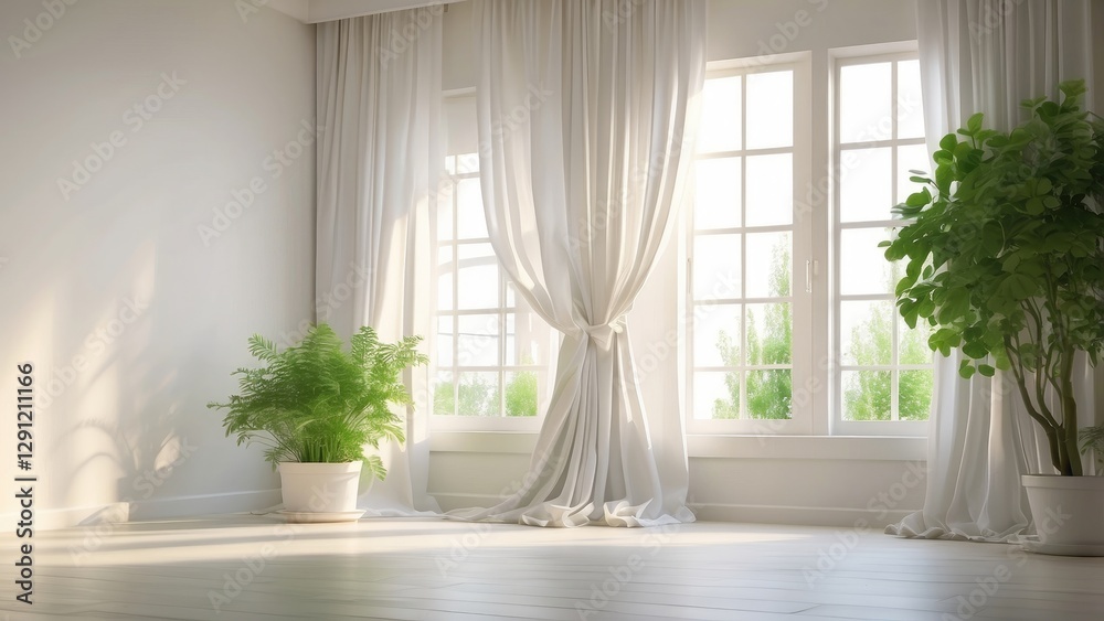 Fototapeta premium A blank white canvas rests on a white windowsill
