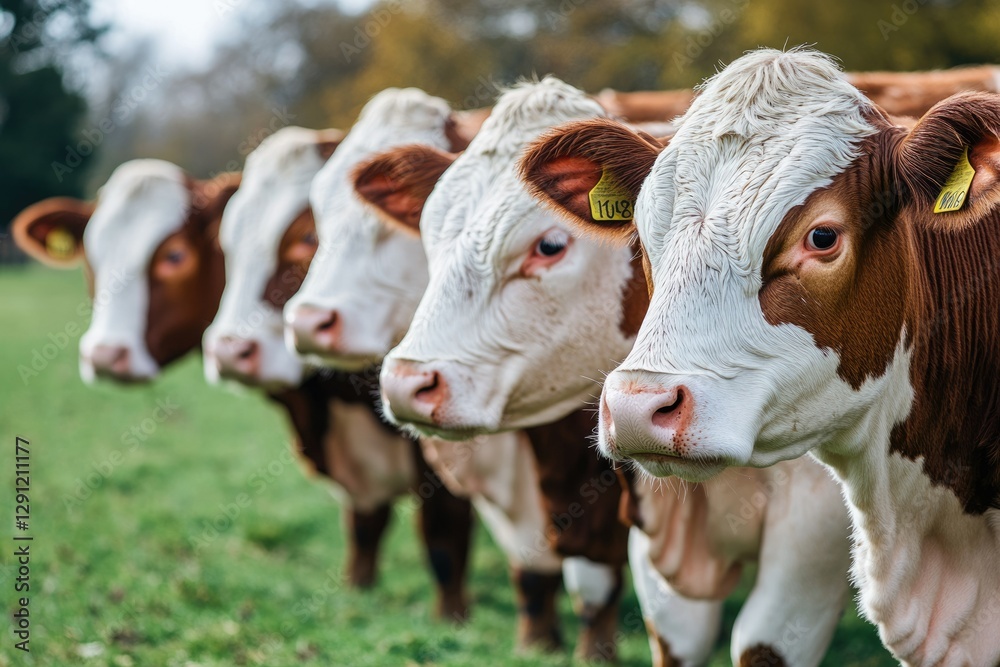Impressive Lineup of Groomed Hereford Cattle Awaiting Their Turn at the Agricultural Show Impressive Lineup of Groomed Hereford Cattle Awaiting Their Turn at the Agricultural Show