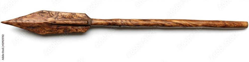 Fototapeta premium Ancient Sharp Stick: Wooden Spear with Arrowhead Isolated on Bright Background Symbolizing Civilisation and Evolution