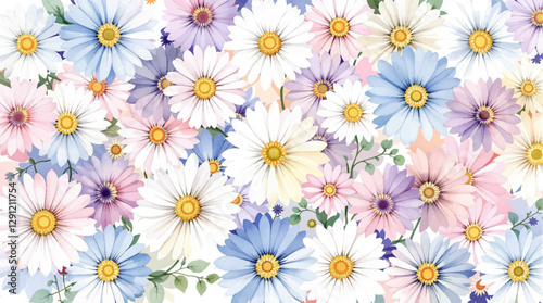 Abstract watercolor background with chamomile flowers