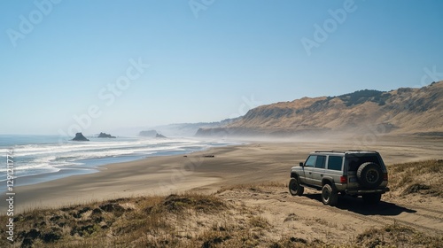 Adventure Awaits: SUV Parked on a Northern California Beach Ready for the Ultimate Road Trip