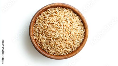 Top View of Brown Rice in Wooden Bowl: A Nutritious Ingredient for Healthy Cooking