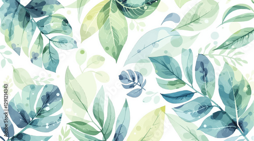 Green leaves seamless vector pattern. Watercolor tea leaf background, textured jungle print, Tropical seamless pattern