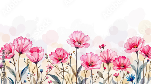 Beautiful floral summer seamless pattern with watercolor hand drawn field wild flowers. Stock illustration