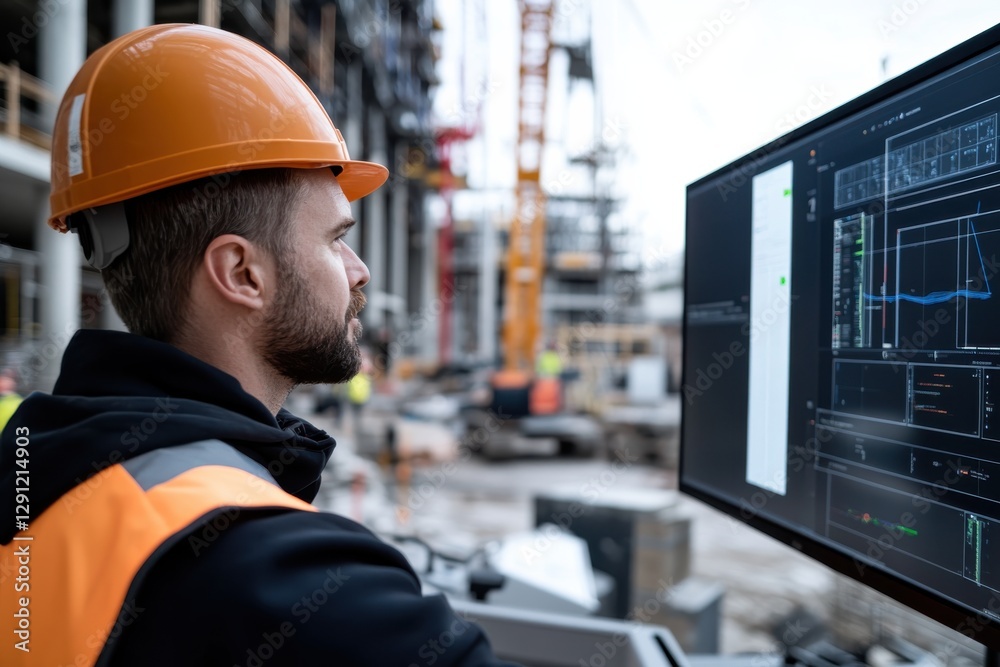 A construction manager in an orange safety vest observes and surveys the construction site using modern technology, reflecting the importance of management in building projects. A construction manager in an orange safety vest observes and surveys the construction site using modern technology, reflecting the importance of management in building projects.