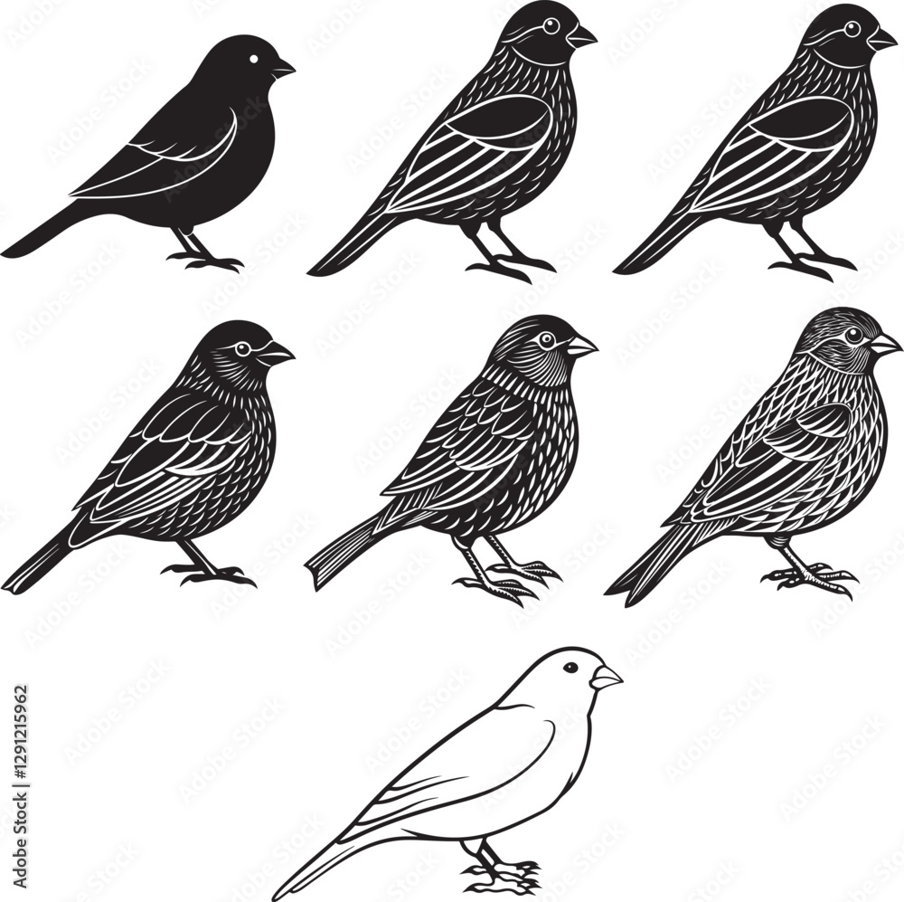 Line art silhouette bird set icon design Line art silhouette bird set icon design