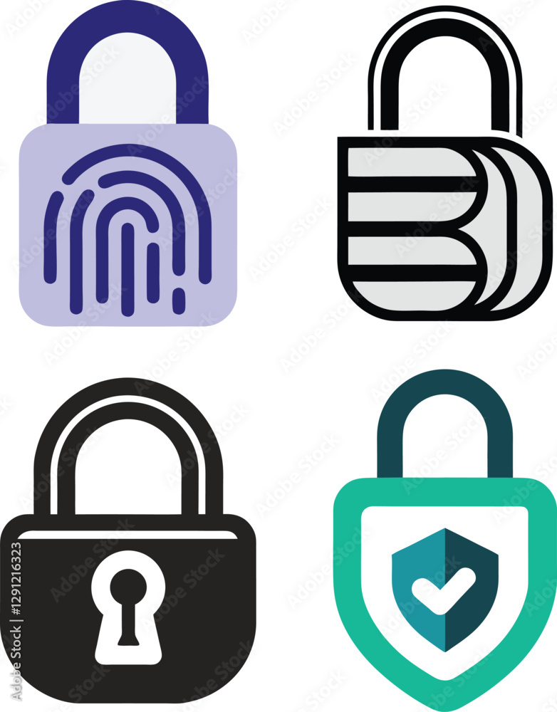 Flat Padlock Icons Set - Secure Lock and Protection Symbols Flat Padlock Icons Set - Secure Lock and Protection Symbols