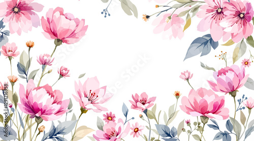 Floral seamless pattern with pink and purple flowers. Elegant and delicate floral design.