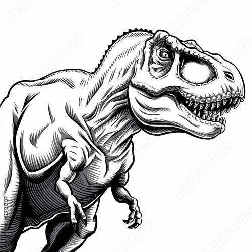 Monochrome T-Rex Illustration – Vintage Dinosaur Artwork