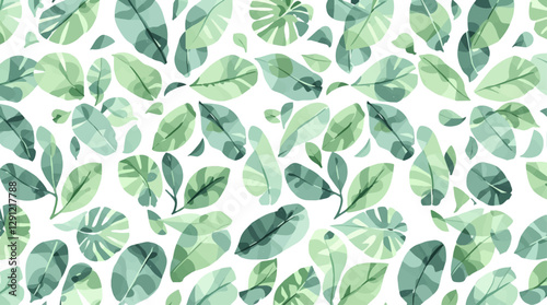 Green leaves seamless vector pattern. Watercolor tea leaf background, textured jungle print.