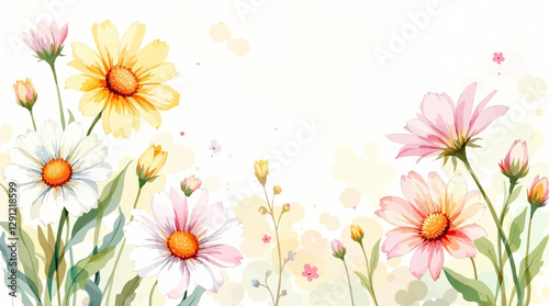 Pink Beautiful floral summer seamless pattern with watercolor hand drawn field wild flowers. Stock illustration