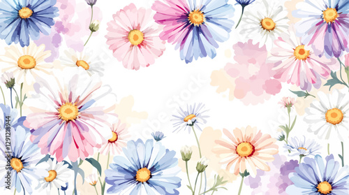 Botanical frame featuring wildflowers and daisies. Vector flat minimalistic isolated illustration.
