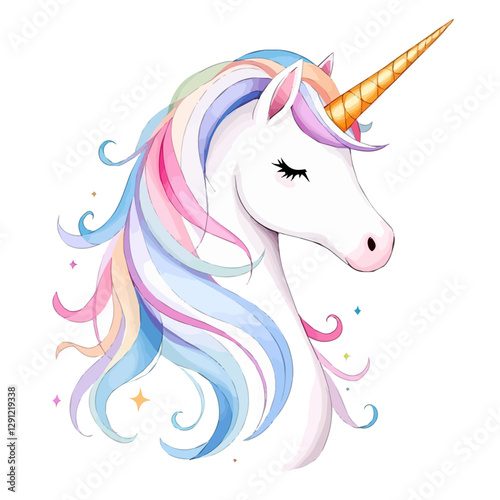 Isolated cute watercolor unicorn clipart. Nursery unicorns illustration. Princess unicorns poster. Trendy pink cartoon horse.	
