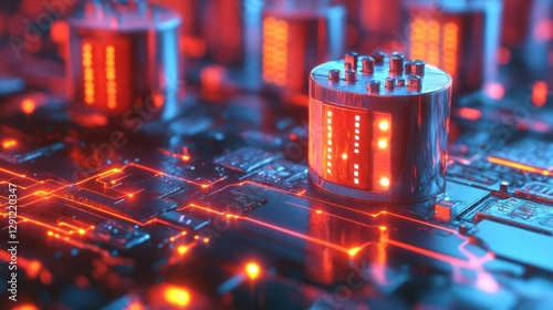 futuristic technology circuit board with glowing components