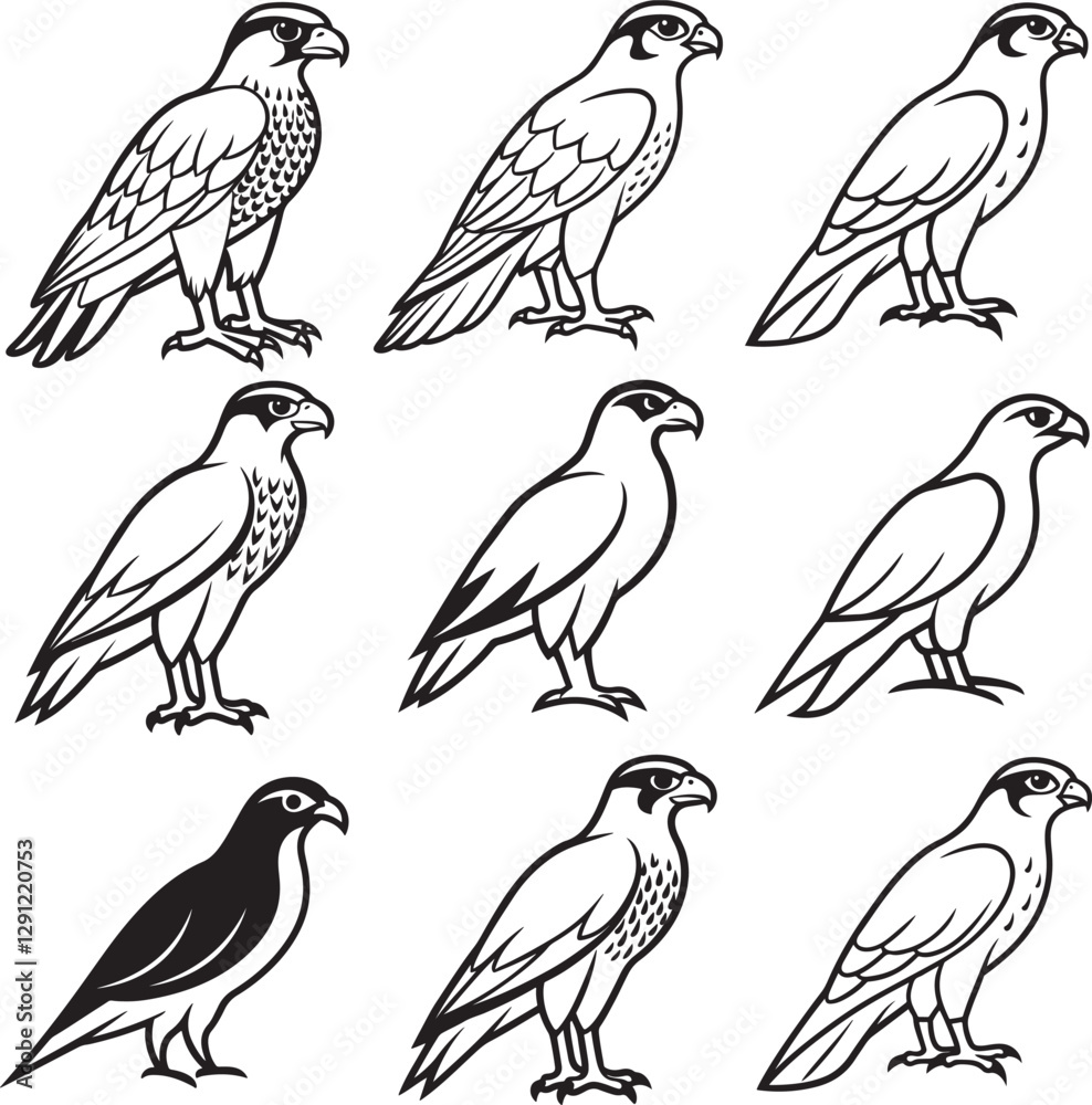 Line art silhouette bird set icon design Line art silhouette bird set icon design