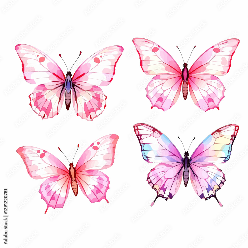 Obraz premium Butterfly collection. Watercolor illustration. Colorful butterflies clipart set. Baby shower design elements. Party invitation, birthday celebration. Spring, summer decor