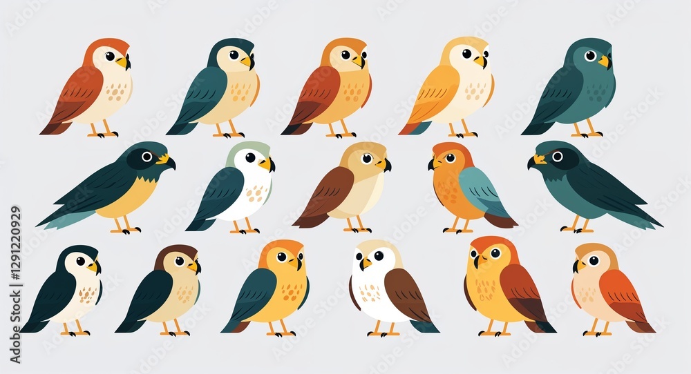 Fototapeta premium Set bundle of hawk minimalist childish style illustration on plain white background