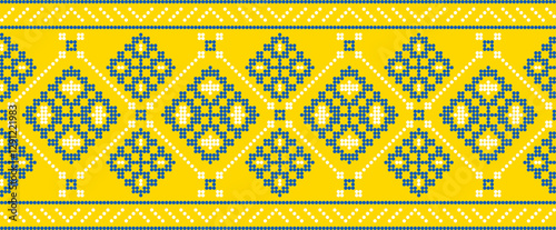 Traditional Ukrainian embroidery pattern with cross-stitch elements. Folk ornamental design inspired by authentic Ukrainian vyshyvanka motifs, perfect for textiles, backgrounds