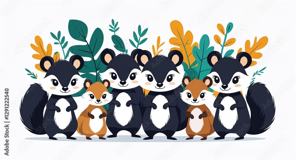 Naklejka premium Set bundle of skunk minimalist childish style illustration on plain white background