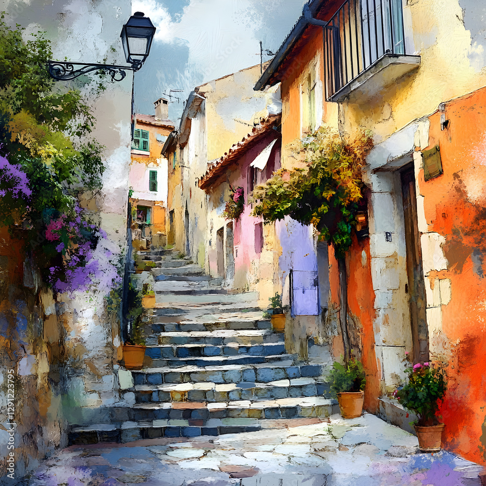 Obraz premium Charming Street Art Watercolor Painting