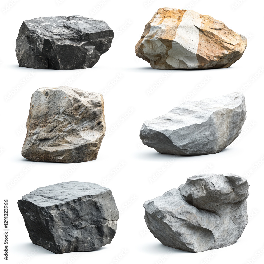 Different-Shaped Stone Blocks Isolated on White Different-Shaped Stone Blocks Isolated on White