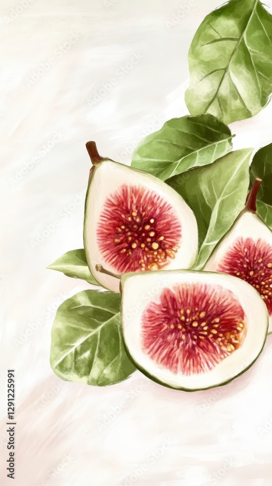 Stunning Still Life of Fresh Figs and Leaves - A Vibrant and Elegant Fruit Art Stunning Still Life of Fresh Figs and Leaves - A Vibrant and Elegant Fruit Art