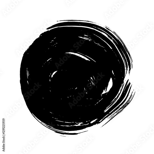 Hand Drawn Black Ink Paint Dry Brush Circle Banner