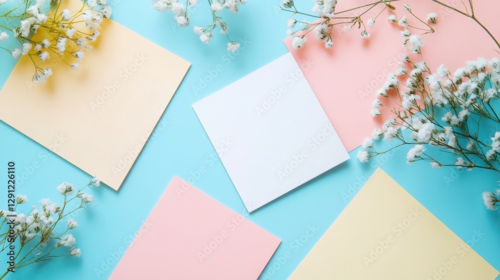 pastel colored paper background with white flowers pastel colored paper background with white flowers