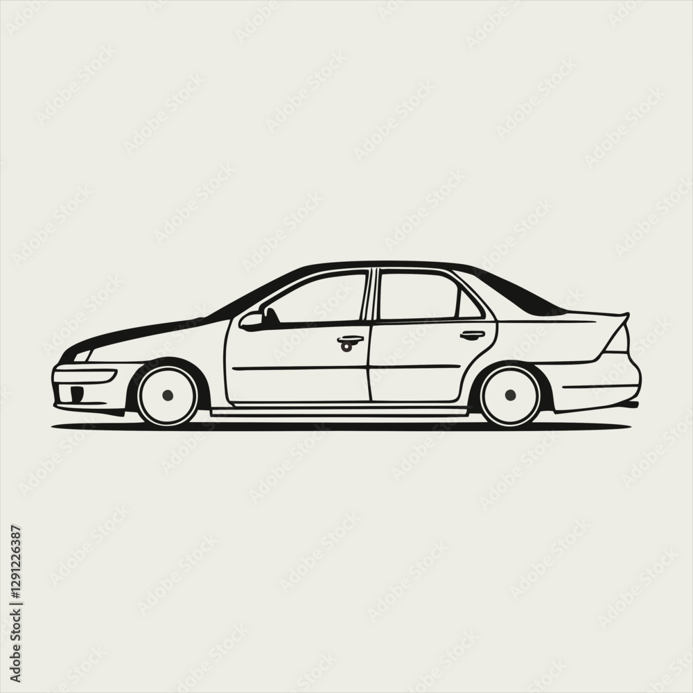 Black SEDAN, side view, clean lines, minimalist vector. Black SEDAN, side view, clean lines, minimalist vector.