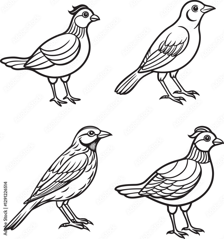 Fototapeta premium Line art vector illustration bird set image