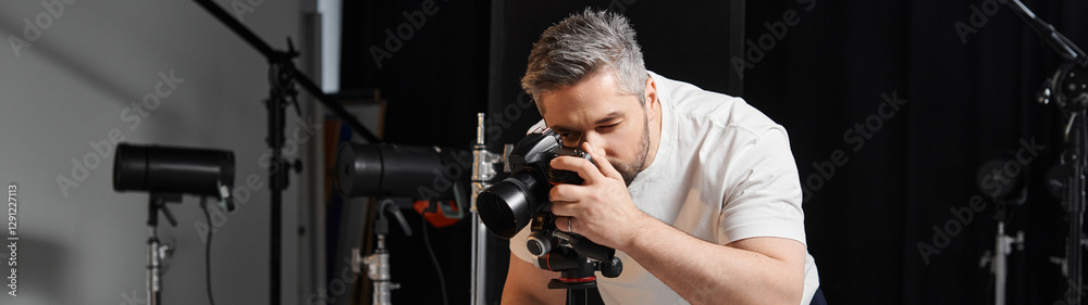 Capturing the art of photography in a professional studio setting during a creative session Capturing the art of photography in a professional studio setting during a creative session