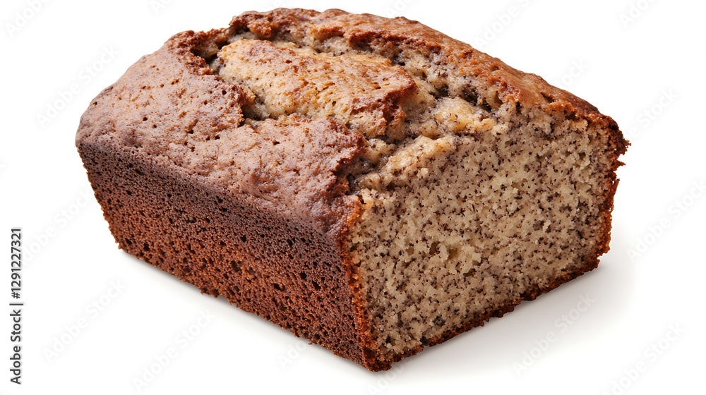 Loaf of banana bread, freshly baked, studio shot, white background, for cookbook use Loaf of banana bread, freshly baked, studio shot, white background, for cookbook use