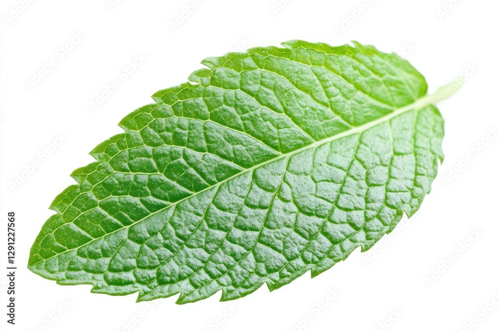 Obraz premium A fresh mint leaf with detailed textures, isolated