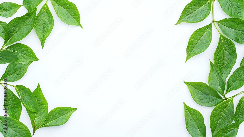 Naklejka premium Green Leaves Frame on White Background