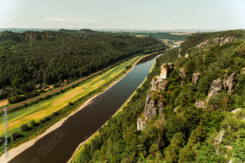 Beautiful views and natural landscapes with rocks from the Saxon Switzerland Mountains in Germany. photo