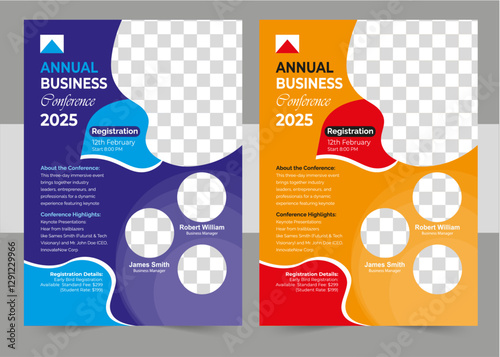 Creative business webinar conference flyer design template, annual business event strategies workshop poster