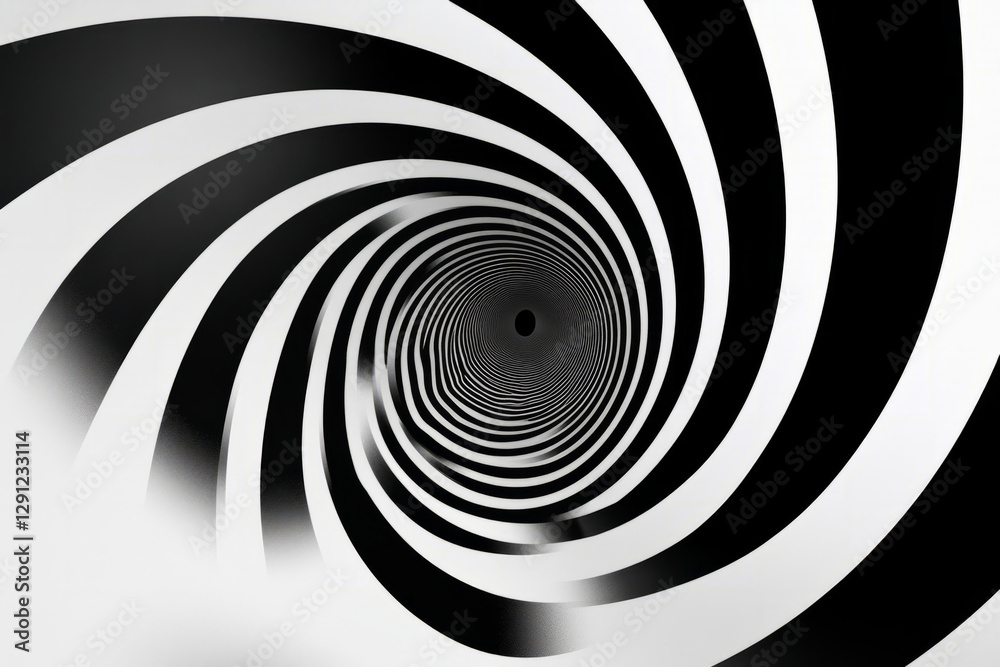 Fototapeta premium A hypnotic black and white spiral that appears to move when stared at, creating a mind bending optical illusion. The stark contrast heightens the effect.