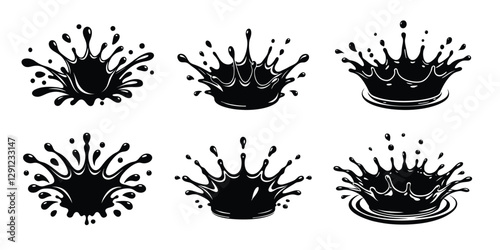 Liquid drop splash black vector set illustrations