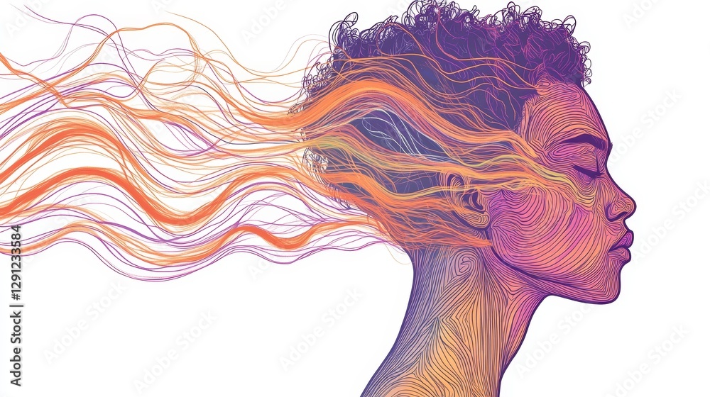 Artistic Illustration of a Profile with Flowing Hair and Vibrant Colorful Lines Artistic Illustration of a Profile with Flowing Hair and Vibrant Colorful Lines