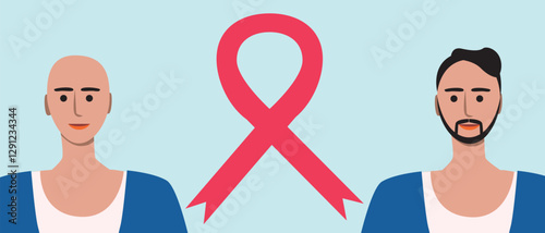 Cancer patients silhouettes and cancer ribbon, silhouette vector stock illustration with unidentifiable people together as a template with space for text or copy space